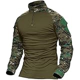 MAGCOMSEN Tactical Tshirts for Men Airsoft Camo Combat Slim Fit Shirt Long Sleeve with Zipper
