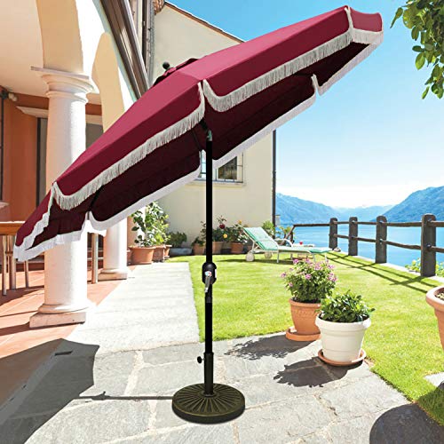 Blissun 9' Outdoor Patio Umbrella with Fringe, Aluminum Manual Push