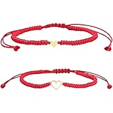 Pingyongchang 2pcs Love Heart String Bracelets Sweet Heart Matching Adjustable Braided String Bracelet Pink Black Red Mother's Day Birthday Gifts for Mother Daughter Son