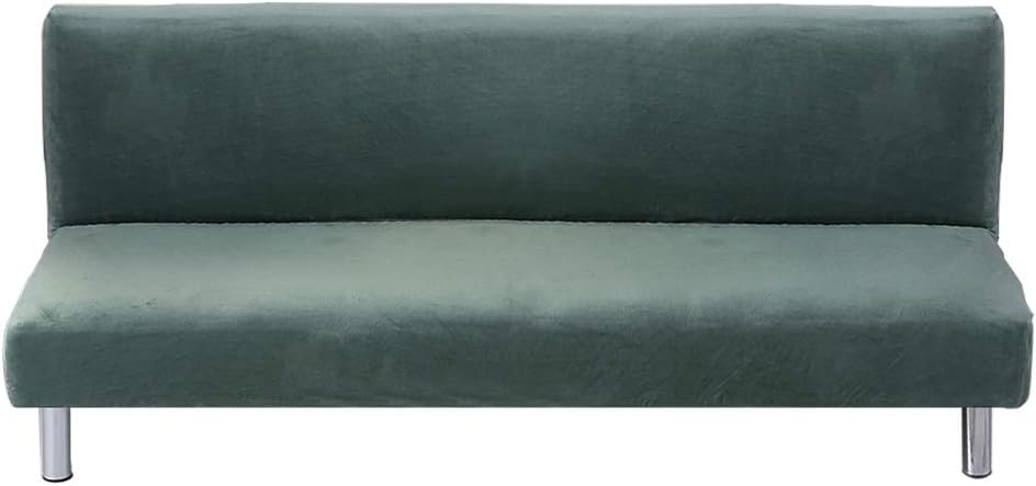 SHZONS Plush Sofa Cover, Solid Color Plush Thicker Folding Anti-Slip Armless Sofa Futon Cover for Patio Couch Bench (L, E)