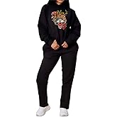 Glitrandi Womens 2 Piece Outfits Oversized Fashion Y2K Print Sweatsuit Sets Hoodies With Sweatpants Fall Tracksuit For Women