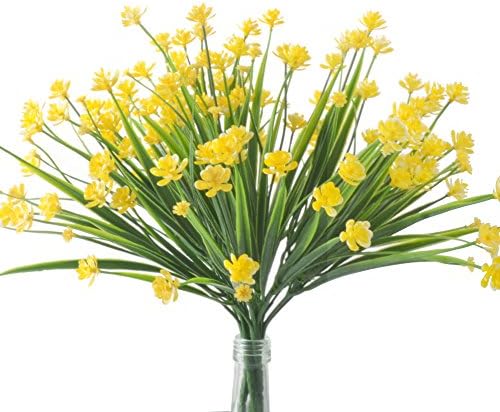 SunshineTrees 4pcs Artificial Daffodils Flowers Greenery Shrubs Plants Plastic Bushes Hanging Planter Wedding Decor
