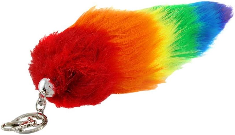 Bright Rainbow Stripe Faux Fur Fox Tail w/ Clip 12 Inch .
