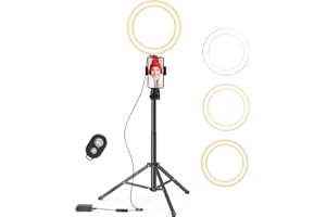 Fangflower Selfie Ring Light 9 inch with 27”-50” Tripod Stand for Video Recording＆Live Streaming, 10 RGB Ring Lamp with Desk Tripod, Halo Ring Light for TikTok/Live Stream/Makeup/YouTube