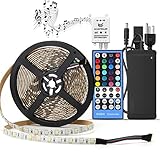 SUPERNIGHT 5050 RGBW Music LED Strip Kit DC12V RGB + Cool White Color Mixed Waterproof LED Tape Light w/ 44key Music IR Controller Party LED Lights + DC12V Power Supply LED DIY Lights Full Kit