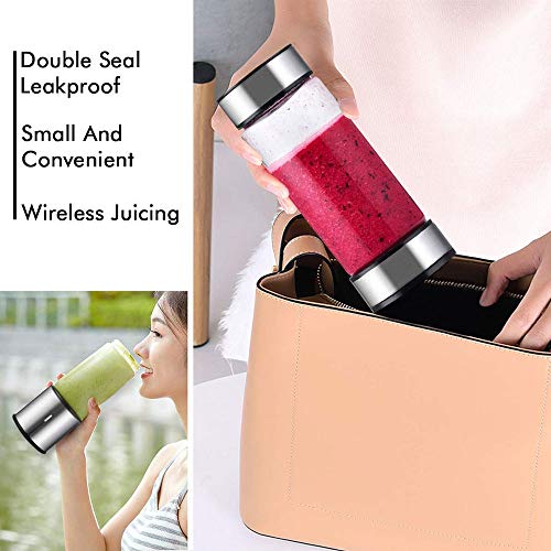 Portable Blender, TTLIFE 2 Cup Cover Personal Juicer Blender with 15oz, 5000mAH USB Rechargeable Cordless Smoothie Glass Blender for Travel, Gym, Picnic, Office, Home, Kitchen (FDA, BPA free)