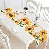 InterestPrint Sunflowers Cotton Table Runner Placemat 16 x 72 inch, Sunny Floral Table Linen Cloth for Office Kitchen Dining Wedding Party Home Decor