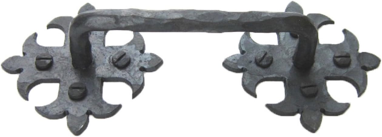 Spanish Style Fleur Cross Hammered Iron Cabinet Pull HPBH4 (Natural Wax)