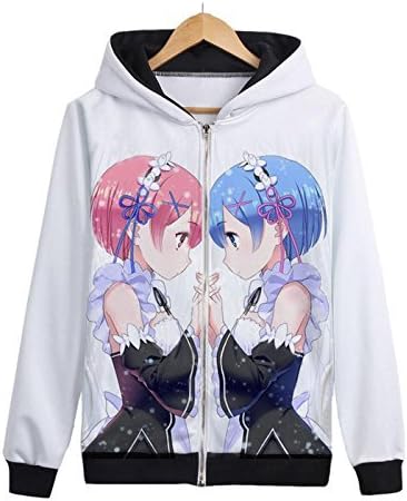 CosEnter Anime Re:Life in a different world from zero Rem Ram Hoodies Size XL