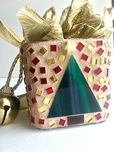 Amazon Com Christmas Candle Holder Christmas Tree With Star Red And Gold Mirror Mosaic Handmade