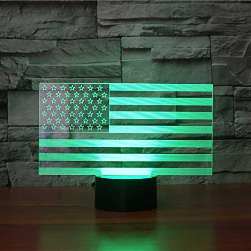 3D American Flag Stripes Night Light Touch Switch Decor Table Desk Optical Illusion Lamps 7 Color Changing Lights LED Table Lamp Xmas Home Love Brithday Children Kids Decor Toy Gift