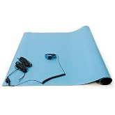 Bertech ESD High Temperature Mat Kit, 2.5 Feet Wide x 4 Feet Long x 0.08 Inches Thick, Blue, Includes a Wrist Strap and Grounding Cord, RoHS and REACH Compliant (Assembled in USA)