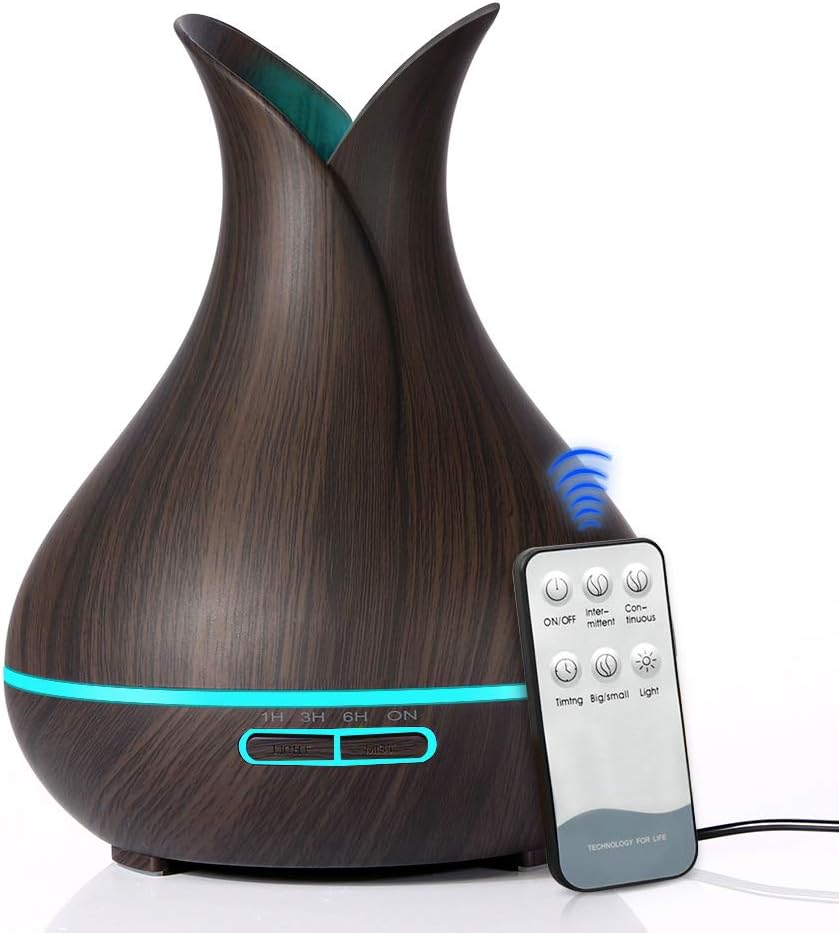 KBAYBORemote Control 400ml Oil Diffuser Ultrasonic Cool Mist Aromatherapy Humidifiers Whisper Quiet - 7 Color Changing Lights 4 Timer Settings Mist Adjustment for Home Office Bedroom SPA Library
