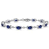 Gem Stone King 8.11 Cttw Blue Created Sapphire and White Moissanite Tennis Bracelet For Women | 925 Sterling Silver | Gemstone Birthstone | Oval 6X4MM, 6.5, 7, 7.5 Inch