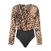 Women Jumpsuit Fitfulvan Leopard Printed V-Neck Bodysuit Catsuit Yoga Long Sleeve Bodysuit Ladies Casual Playsuit Top