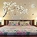 LiveGallery White Peach Blossm Flowers Wall Decals Removable DIY Tree Branches Birds Saying Art Decor Wall Stickers Murals for Living Room TV Background Kids Girls Rooms Bedroom 8 Sheets of 12