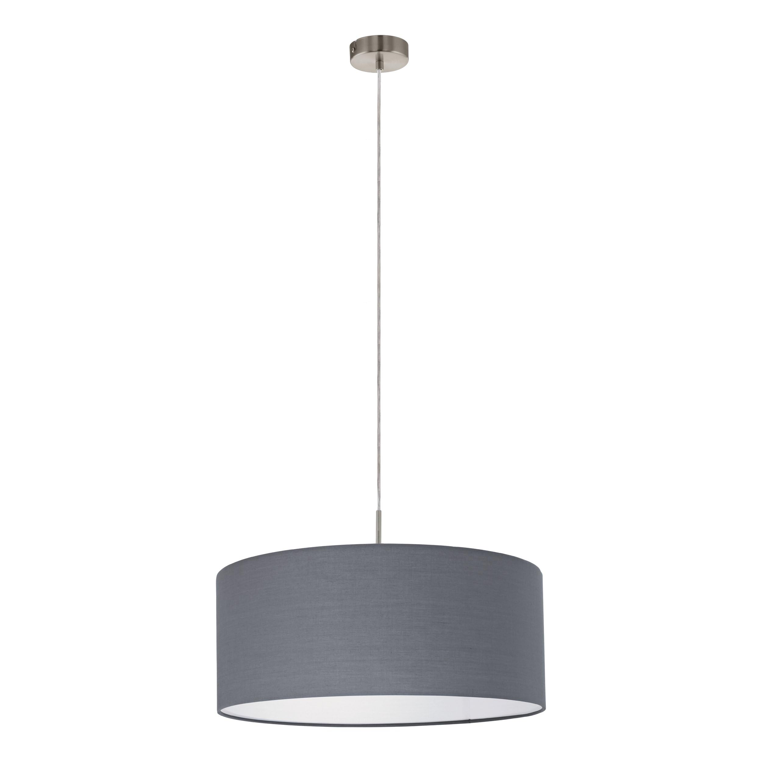 Eglo Pasteri Pendant lamp, 1-Flame Fabric Pendant Light, Hanging Light Made of Steel and Fabric, Colour: Matt Nickel, Grey, Socket: E27, Ø: 53 cm/20.8 inches