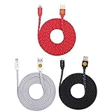 3PK of 10ft Flat Noodle Braided Lightning Cables for iPhone 6S/6Plus -red blk wte