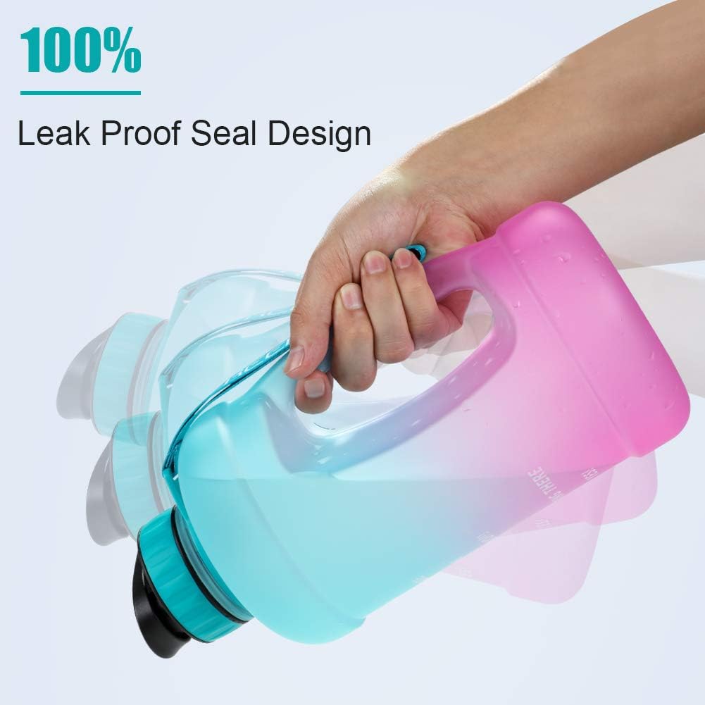 KEEPTO Half Gallon/64oz Leakproof BPA Free Water Bottle with Motivational Time Marker, Straw&Handle, Ensure Enough Water-Drinking Amount for Fitness and Outdoor Sports(Included Straw Brush) : Sports & Outdoors