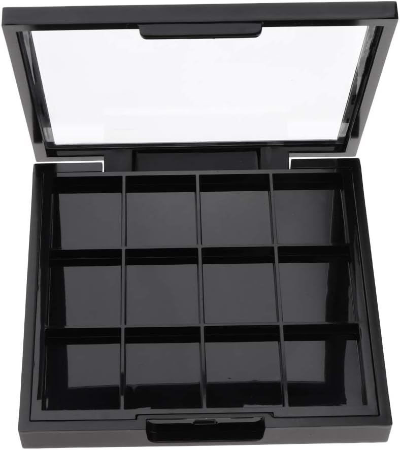 Empty Eyeshadow Makeup Palette - Beauty Small Compact Eye Shadow Loose Powder Storage Case, Black Travel Case with 12 Inner Slots