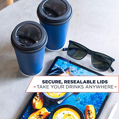 Glowcoast Disposable Coffee Cups With Lids - 16 oz To Go Coffee Cup With Lid (70 Set). Large Togo Travel Paper Hot Cups Insulated For Hot and Cold Beverage Drinks, No Sleeves Needed (Midnight Blue) - Thumbnail 5