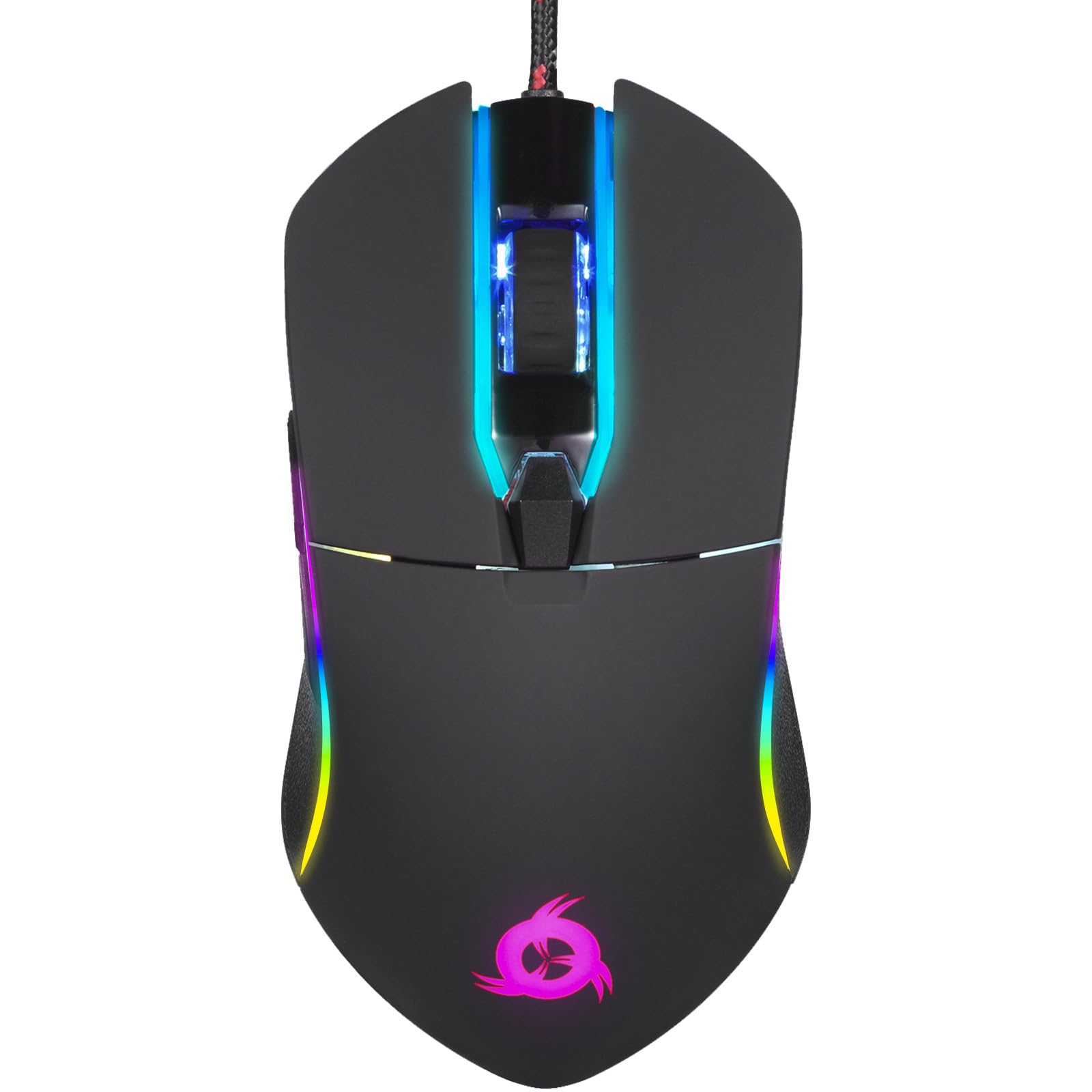 KLIM AIM Gaming Mouse - Wired Ergonomic Gamer USB Computer Mouse, Chroma RGB [7000 Dpi] Wired Mouse Ergonomic - Desktop PC Laptop + PS4, High Precision Optical Laser Ergo Mice - Black