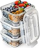 Glass Meal Prep Containers 3 Compartment - Bento Box Containers Glass Food Storage Containers with Lids - Food Containers Food Prep Containers Glass Storage Containers with lids Lunch Containers 3pk