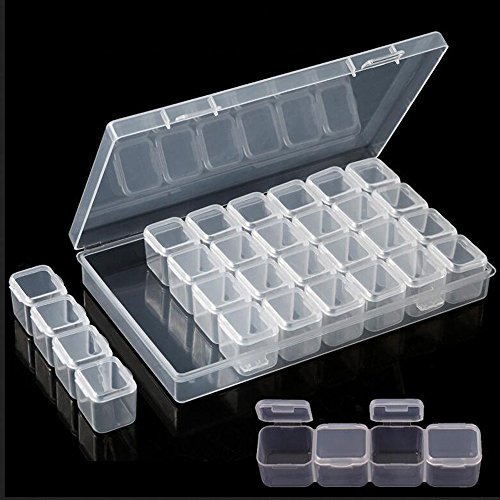 28 Grids Clear Plastic Storage Box Nail Adorn Boxes Slots Grids Split Bodies Metal Rivets Mosaic Making Jewelry Display,Diamond Stones Dividers Box Organizer,False Nails & Nail Art Accessories (2pcs) - Thumbnail 2
