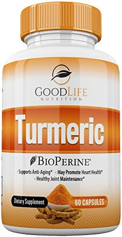 GoodLife Nutrition Turmeric Curcumin with BioPerine Dietary Supplement with 95% Powerful Curcuminoids, 1200 MG Per Serving | Promote Strong Heart, Soothe Joint Pains 60 Veggie Capsules