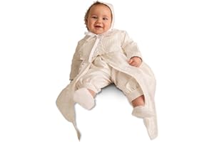 Christening Gown For Baby Boy | Baptism Outfit B002 Burbvus | Baptismal Romper | Blessing & Dedication Outfit (0-6 Months, Wh