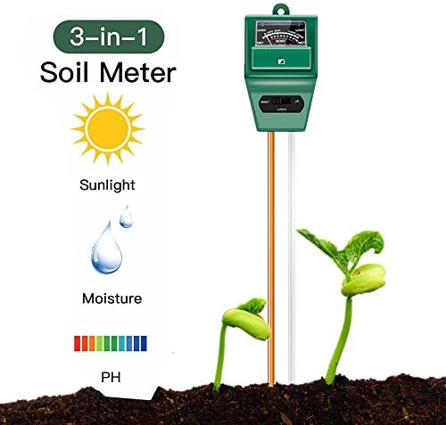 Soil Tester, 3-in-1 Plant Moisture Sensor Meter/Light/pH Test Kits for Home, Garden, Lawn, Farm, Indoor Outdoor Use, (No Battery needed)