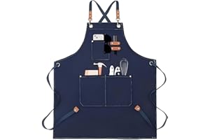 EUDOLAH Chef Aprons for Women Men with Large Pockets Cooking Aprons Canvas Cross Back Water Repellent Work Apron