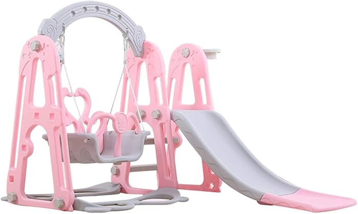Toddler Climber and Swing Set, Mosunx 3 in 1 Climber Slide Playset w/Basketball Hoop, Swing, Easy Climb Stairs, Kids Playset for Both Indoors & Backyard (Pink)