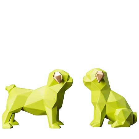 Qiulv Figurine Géométrique Couple Chiot Sculpture Abstrait