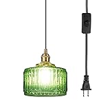 Qufute Plug in Pendant Light Cord Green Glass