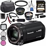 Panasonic HC-V770 HC-V770K Full HD Camcorder + Sony 128GB SDXC Card + Flexible Tripod + Carrying Case + Memory Card Wallet + Card Reader + Mini HDMI Cable + LED Light + Condenser Mic Bundle