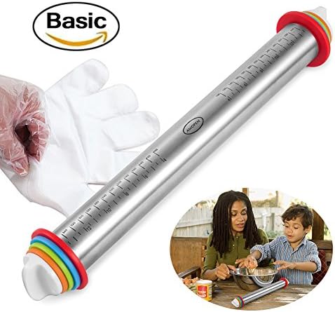 Large Heavy Duty Rolling Pin Made by Stainless Steel Metal, 15 inch, with Adjustable Discs,Kitchen Tools for Women, Men, Kids, Girls, Adults, Teens, Toddlers - French Style