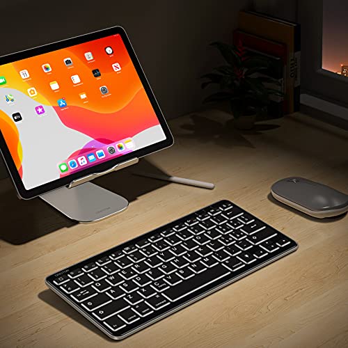 OMOTON Tastiera Bluetooth Compatibile con iPad ed iPhone, Tastiera Mini Portatile con Retroilluminazione, Ricaricabile e Retroilluminata, Luce Regolabile, Nera