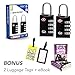2 Pack TSA Travel Locks + 2 Luggage Tags 4 Digit Steel lock Suitcase Backpacks