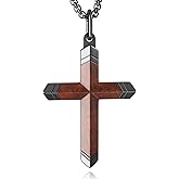 OOTDSE Wooden Cross Necklace for Men and Women 304L Stainless Steel Durable Snag-Free Box Chain with Reinforced Clasp Christian Gift for Dad/Son/Husband/Loves/Friends on Easter/Birthday/Father's Day