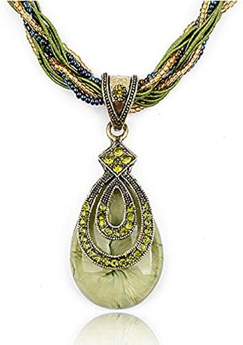 Lnkry Women Bohemian Style Drop Cat's Eye Jewelry Collar Necklace Pendant(Green)