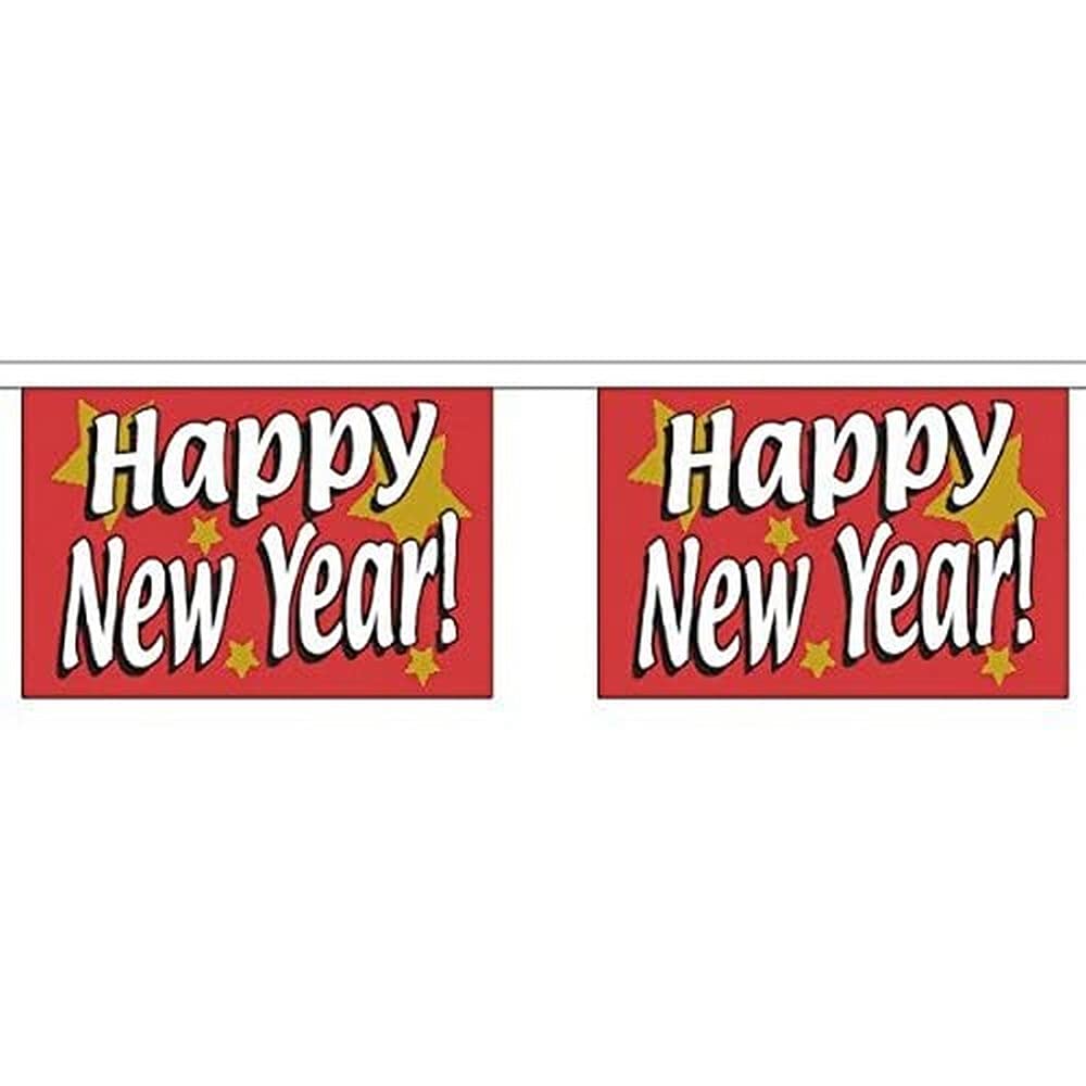 AZ FLAG Happy New Year Bunting Flag - 30 Feet Garland with 30 Small New Year party Flags 8'' x 6'', 100% Polyester String Pennant - 9 meters — image 1