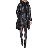 Kenneth Cole Women's Mid Length Mixed Quilted Puffer With Faux Fur Trimmed Hood
