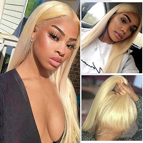 Glueless 613 Blonde 13X4 Lace Front Wigs Human Hair with Baby Hair Pre Plucked Peruvian Straight Lace Frontal Wig Can Be Dyed Honey Blonde Remy Lace Wigs For Women (16", straight)