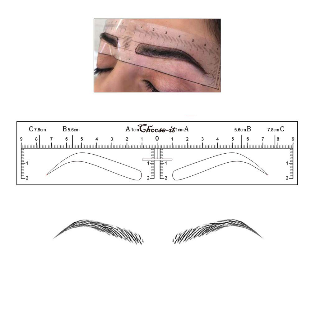 CHOOSE-IT 50Pcs High Arch Microblading Ruler Sticker Eyebrow Shaping Stencils Microblading Supplies Disposable Adhesive Eyebrow Template Permanent Makeup Measure Tool