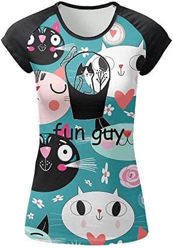 Women's Fun Guy Short Sleeves Crew Neck Soft Full Printed Raglan T Shirt Tops Blouse