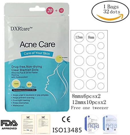 DXRcare Universal hydrocolloid wound dressing Acne Spot Pimple Absorbing Acne Pimple Master Patch (1 Pack 32 Patch)