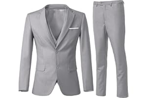 ZKHOECR Men's 3 Piece Slim Fit Suit Set, Two Button Blazer Solid Jacket Vest Pants Wedding Business Suit