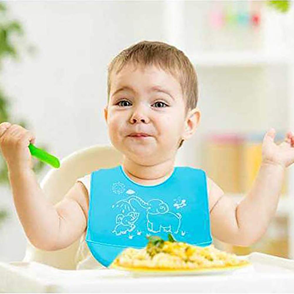 Waterproof Soft Silicone Baby Bibs,Easily Wipes Clean,Keep the Mess Off,Give your baby a Good Care (Blue&Green)