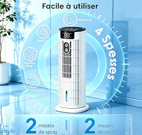 Portable Air Conditioner | Dual Remote Control and Touch Control | 3 in 1 Cooling with Humidification | 800ml Tank | Strong Wind Up to 7.5m/s | Quiet and Efficient